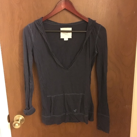 American Eagle Outfitters Tops - Vintage Y2K AEO Navy Split Neck Popover Hoodie